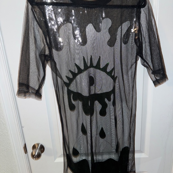 Black Sheer Mesh T-Shirt dress - Picture 4 of 4